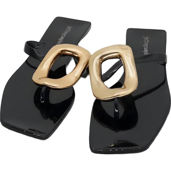 Jeffrey Campbell Sugary Jelly Bow Thong Sandals Black Gold Accent 7M US EU 38 - Picture 5 of 6
